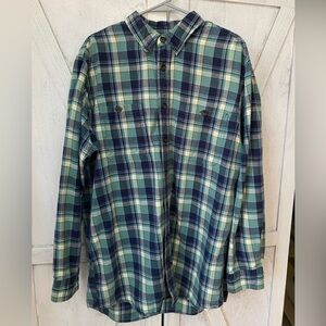Duluth Trading Co Green Plaid Flannel Long Sleeve Shirt Size XL Tall